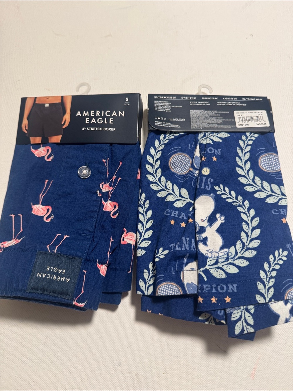 American Eagle Boxers Mens Small 2 Pack Pink Flamingo Snoopy